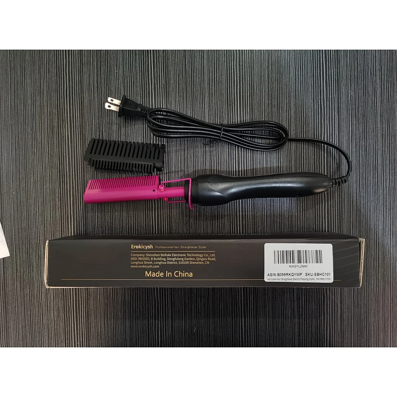 Erokicysh Hot Comb Hair Straightener Electric Pressing Comb Portable Travel Anti-Scald Beard Straightener Press Comb Ceramic Comb Portable Curling Iron Heated Brush Flat Iron Curler Hair Straightening Brush