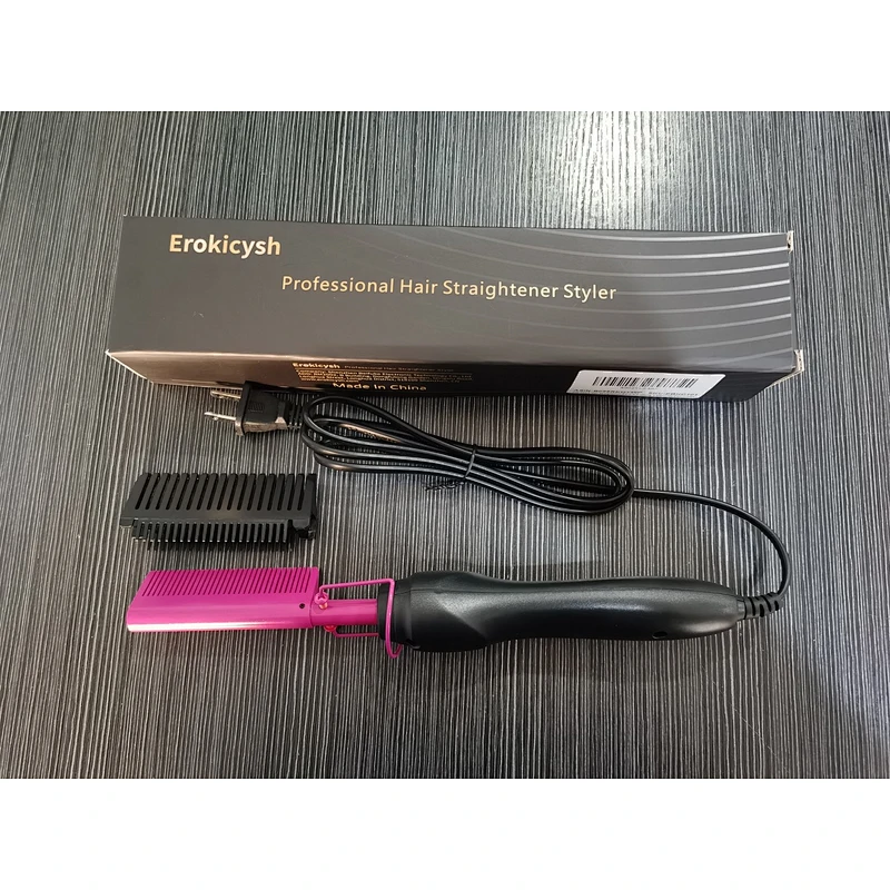 Erokicysh Hot Comb Hair Straightener Electric Pressing Comb Portable Travel Anti-Scald Beard Straightener Press Comb Ceramic Comb Portable Curling Iron Heated Brush Flat Iron Curler Hair Straightening Brush