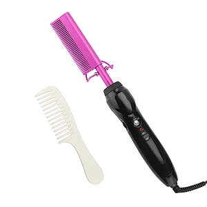 Erokicysh Electric Hot Comb Hair Straightener Heating Press Comb Ceramic Curling Flat Iron Curler Designed Hair Straightening Brush,Portable Anti-Scald Beard Straightener Pressing Comb for Natural Black wigs