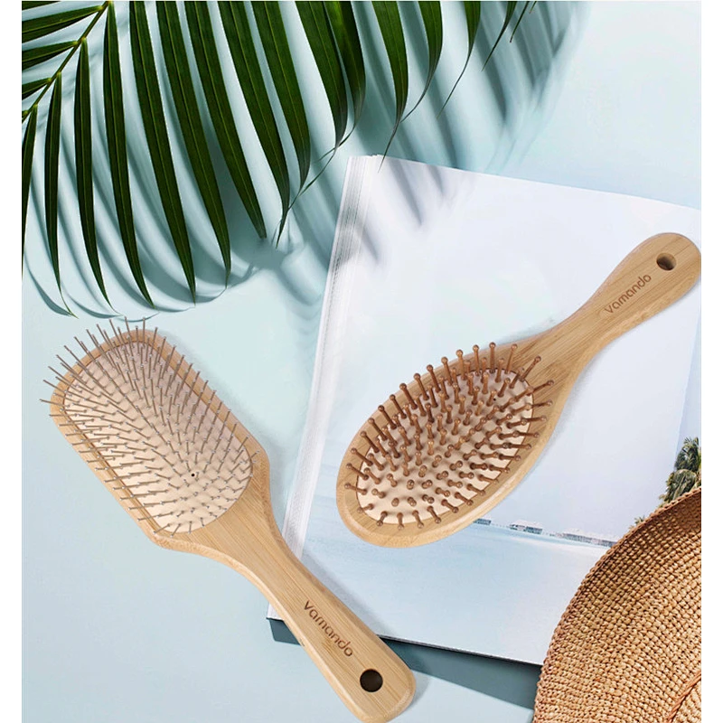 Good quality wooden hair bamboo brush comb set portable hair brush comb massager set for women
