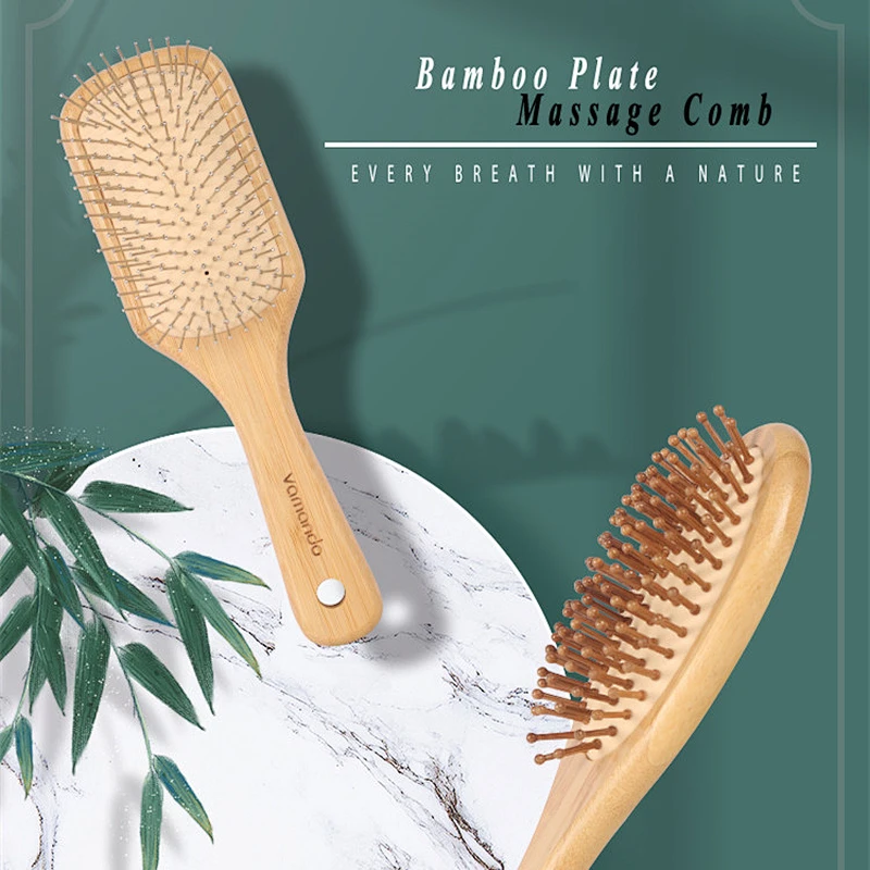 Good quality wooden hair bamboo brush comb set portable hair brush comb massager set for women