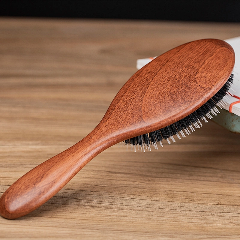 2022 New Design Custom Silicone Rubber Pad Hair Brush Boar Bristles Anti Static Wooden Hair Brush
