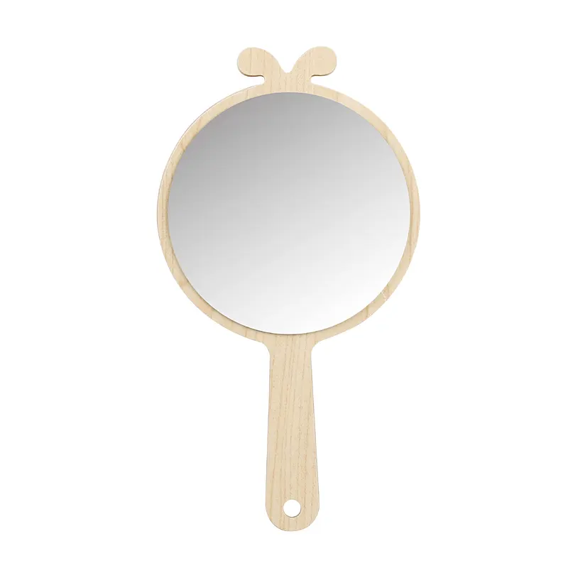 Wholesale Low Moq Custom Logo Round Square Single Side Wooden Mini Cosmetic Makeup Pocket Handle Mirror