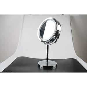 Wholesale Private Label High Quality Middle Size Bathroom Round Stainless Steel Frame Mirror Table Led Light Makeup Mirror