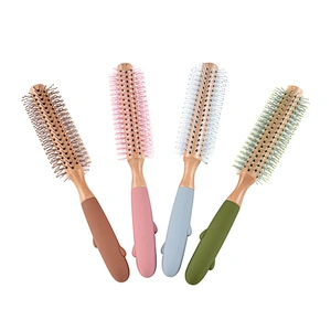 Good Quality Custom High-Density Wood Four Colors Silicone Handle Cactus Curling Wooden Hair Comb For Barber Hair Cutting