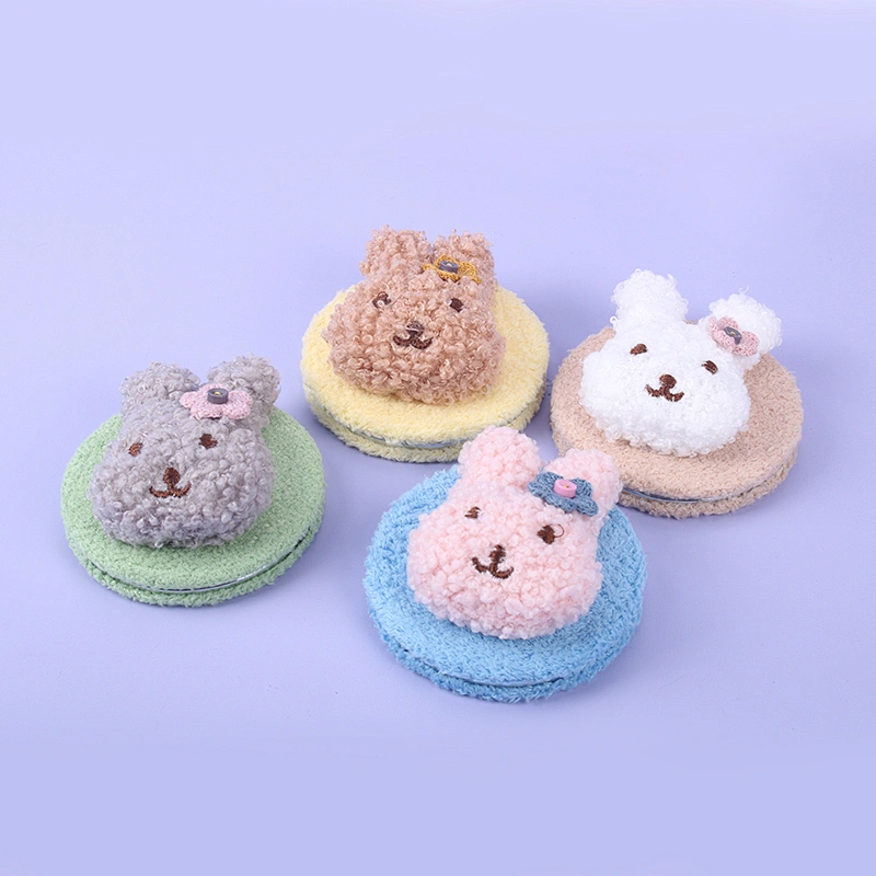 Handheld Travel Pocket Makeup Mirror Double Side Round Warmth Rabbit Head Round Pocket Portable Mirror