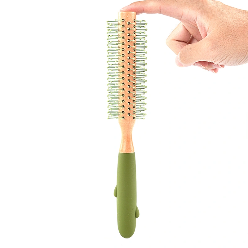 Good Quality Custom High-Density Wood Four Colors Silicone Handle Cactus Curling Wooden Hair Comb For Barber Hair Cutting