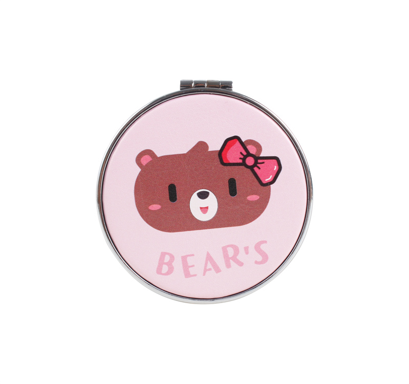 Wholesale Customizable Custom Pocket Bear Head Bread Shapes Leather Creative Double Sided Mirror Makeup Teddy Bear Mirror