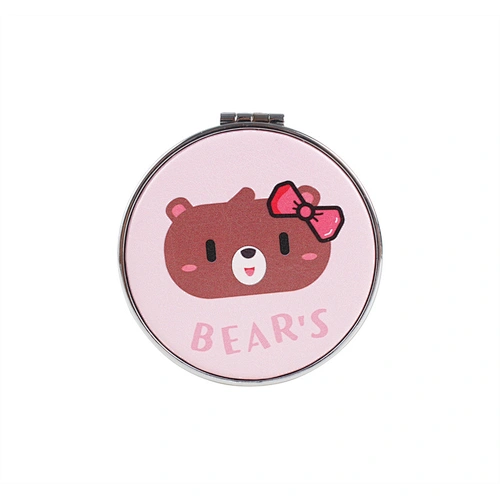 Wholesale Customizable Custom Pocket Bear Head Bread Shapes Leather Creative Double Sided Mirror Makeup Teddy Bear Mirror
