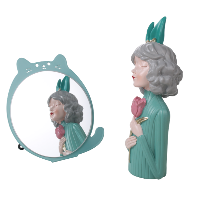 Wholesale Fashion Women Cute Plastic Small Cat Iron Round Creative Double SidedMakeup Mirror