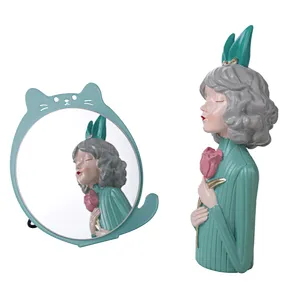 Wholesale Fashion Women Cute Plastic Small Cat Iron Round Creative Double SidedMakeup Mirror
