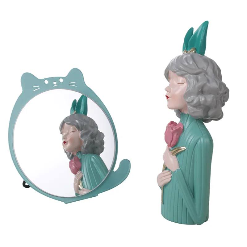 Wholesale Fashion Women Cute Plastic Small Cat Iron Round Creative Double SidedMakeup Mirror