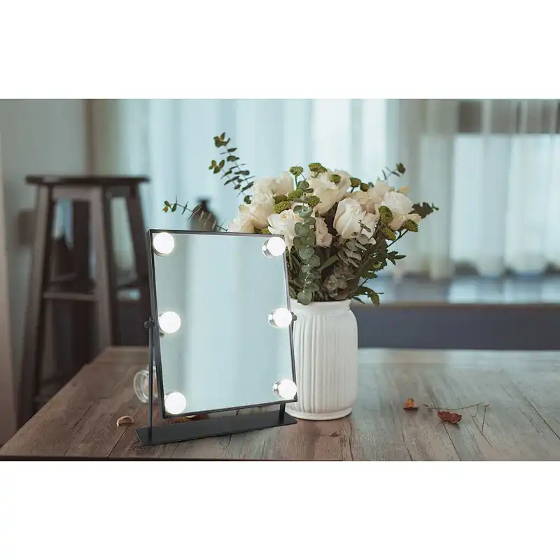 Wholesale Private Label Portable Square Desktop Single Sided Cosmetic Led Light Vanity Makeup Mirror With Natural Led