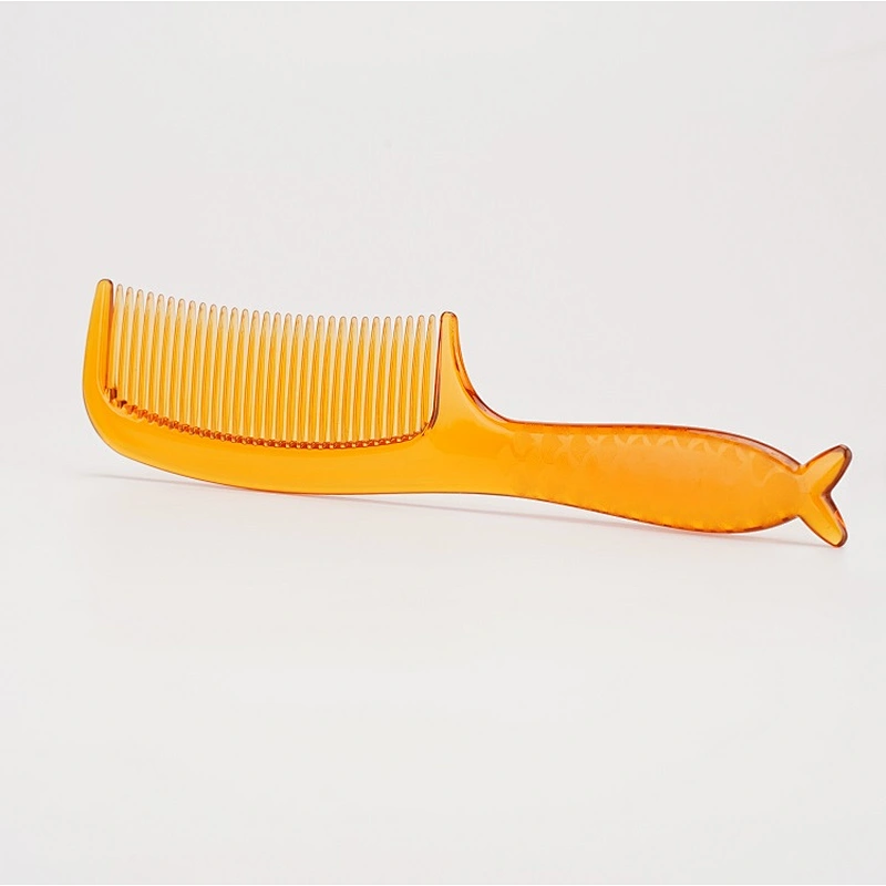2022 Customized Fishtail Shape Eco-friendly Handle Translucent Golden Yellow Olive Oil Added Hair Comb For Barber Hair Cutting