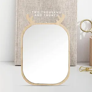 Wholesale Private Label Korean Style Deer Shape Free Moving Wooden Single Sided Desktop Mirror For Makeup