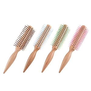 Wholesale Fantastic Solid Wood Shiny Surface Handle Boar Bristle Plastic Pins Pink Hair Brush For Girls