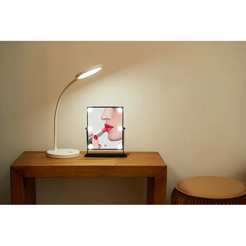 Wholesale Private Label Portable Square Desktop Single Sided Cosmetic Led Light Vanity Makeup Mirror With Natural Led