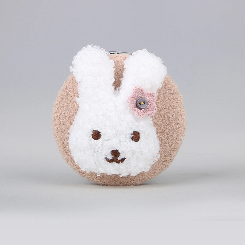 Handheld Travel Pocket Makeup Mirror Double Side Round Warmth Rabbit Head Round Pocket Portable Mirror