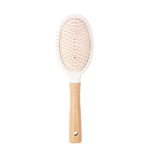 Wholesale Nylon Bristle Hair Comb Plastic Detangling Durable High Quality Brush With Wooden Handle For Styling