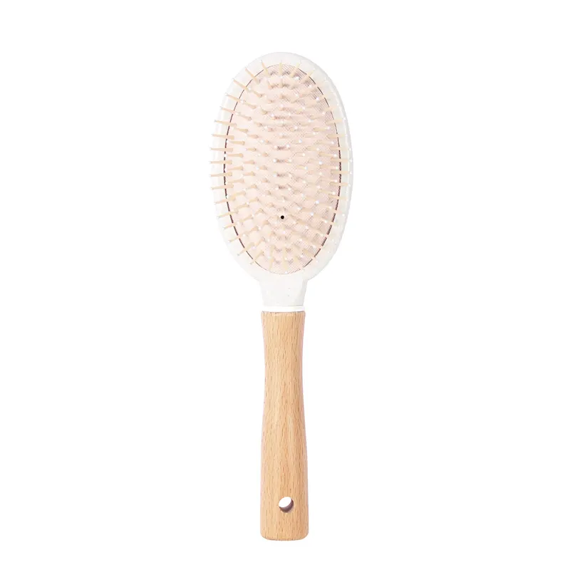 Wholesale Nylon Bristle Hair Comb Plastic Detangling Durable High Quality Brush With Wooden Handle For Styling