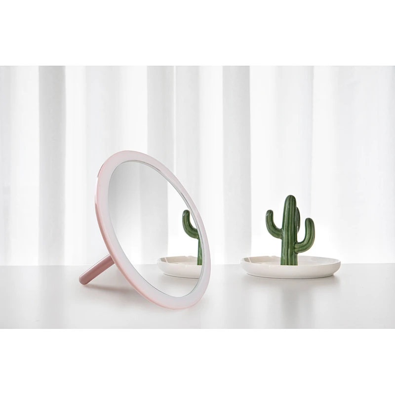 Wholesale Private Label Custom Logo Fancy Round Shape Bedroom Mirror Plastic Folding Desktop Makeup Mirror