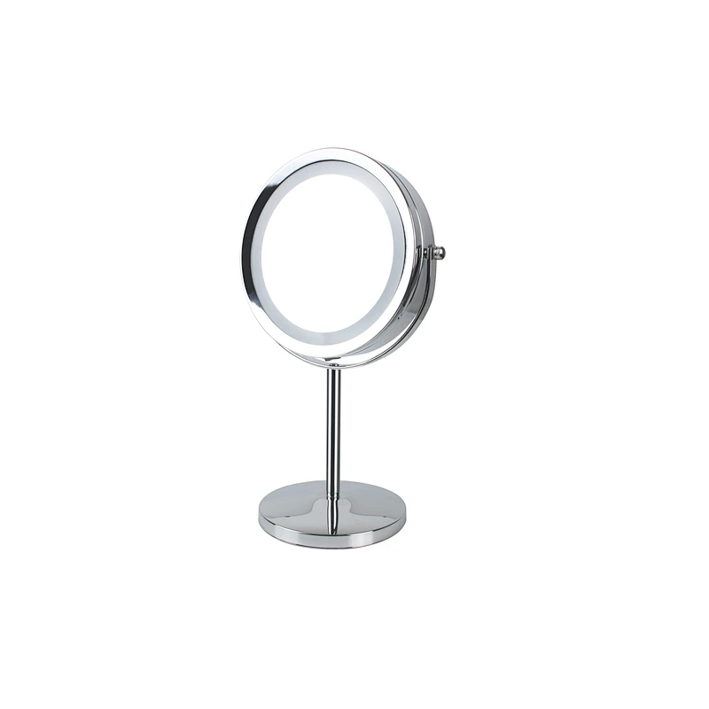 Wholesale Private Label High Quality Middle Size Bathroom Round Stainless Steel Frame Mirror Table Led Light Makeup Mirror
