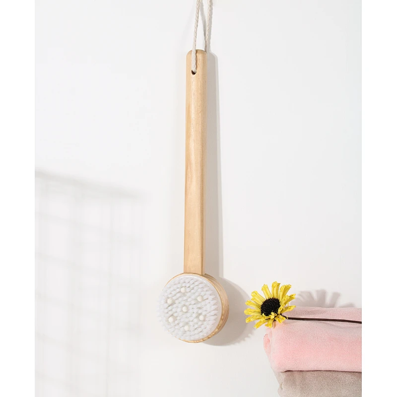 Wholesale Private Label Custom Logo Long Handle Wood Bath Brush Exfoliating Massage Bath Brushes Set