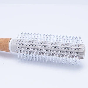 Customized Wheat Straw Rolling Plastic Massage Scalp Round Wood Handle Hair Styling Brush For Curly Hair