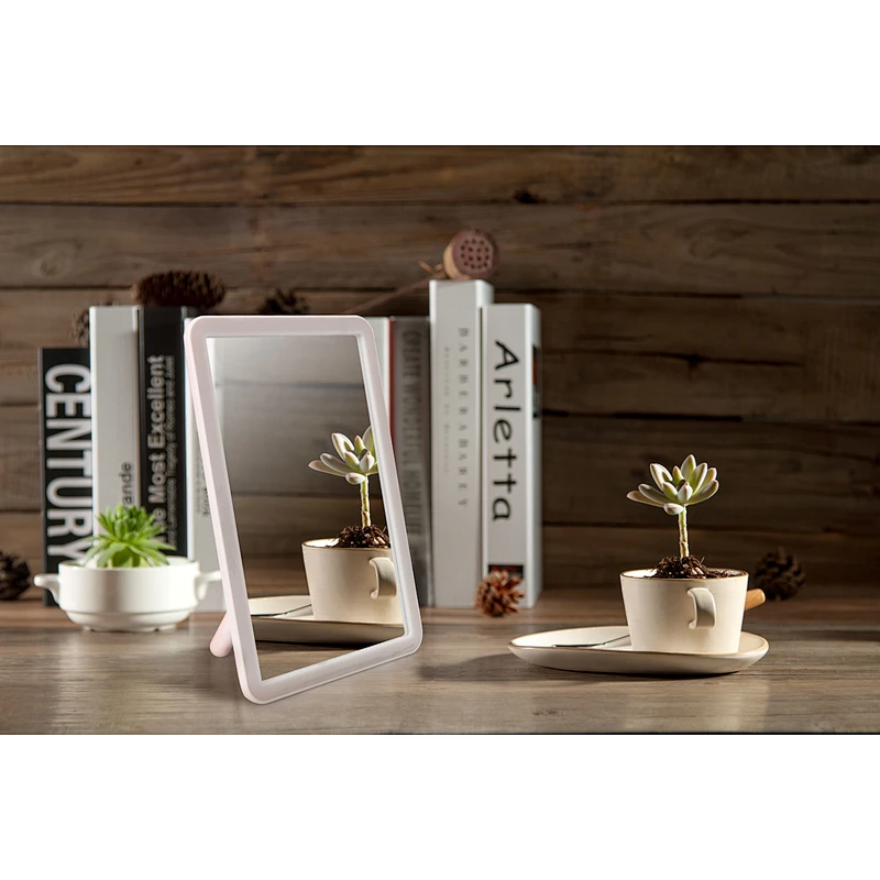 Small Plastic Vanity Standing Makeup Mirror OEM Concise Table Mirror Square Self Single Side Make-Up Table Make Up Mirror