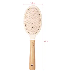 Wholesale Nylon Bristle Hair Comb Plastic Detangling Durable High Quality Brush With Wooden Handle For Styling
