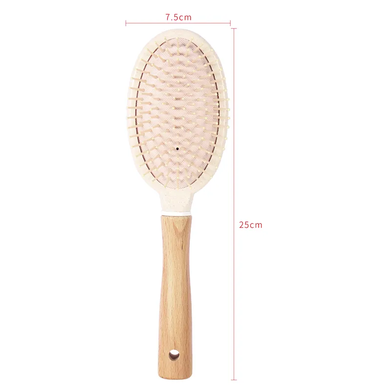 Wholesale Nylon Bristle Hair Comb Plastic Detangling Durable High Quality Brush With Wooden Handle For Styling