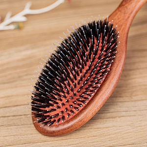 2022 New Design Custom Silicone Rubber Pad Hair Brush Boar Bristles Anti Static Wooden Hair Brush