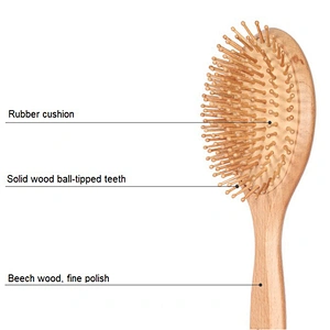 2022 Top Quality Personalised Beech Wood Paddle Hair Brush Rubber Cushion Detangling Hair Brush Comb