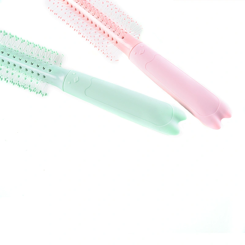 Barber Shop Household Cylinder Rolling Plastic Massage Scalp Round Handle Curling Styling Comb Straight Hair Curls