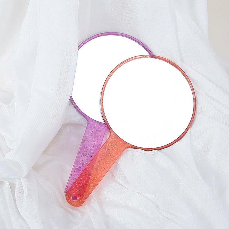 Wholesale Low Moq Custom Logo Round Heart-shaped Single Side Plastic Mini Cosmetic Makeup Pocket Handle Mirror