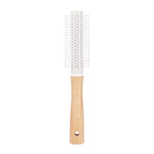 Customized Wheat Straw Rolling Plastic Massage Scalp Round Wood Handle Hair Styling Brush For Curly Hair