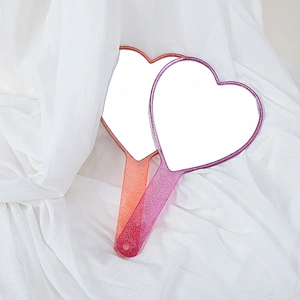 Wholesale Low Moq Custom Logo Round Heart-shaped Single Side Plastic Mini Cosmetic Makeup Pocket Handle Mirror