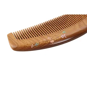 Good Quality Fineness Classical Hair Massage Brush Handmade 100% Natural Green Sandalwood Hair Comb For Barber Hair Cutting