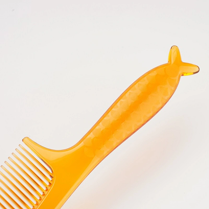 2022 Customized Fishtail Shape Eco-friendly Handle Translucent Golden Yellow Olive Oil Added Hair Comb For Barber Hair Cutting