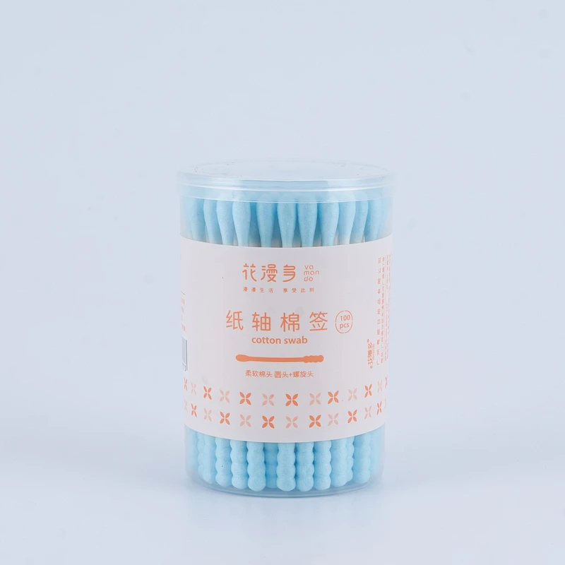 Hot Sale Disposable Eco-Friendly Bamboo Fabrication Double Pointed Heads Cotton Swab Paper Stick Cotton Ear Buds