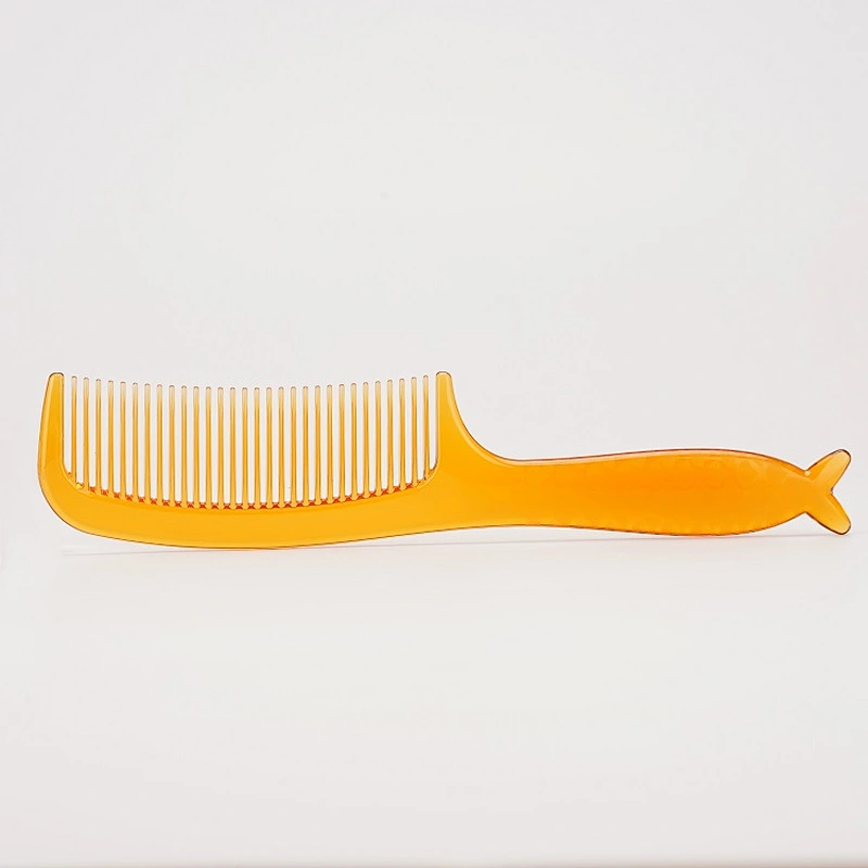 2022 Customized Fishtail Shape Eco-friendly Handle Translucent Golden Yellow Olive Oil Added Hair Comb For Barber Hair Cutting