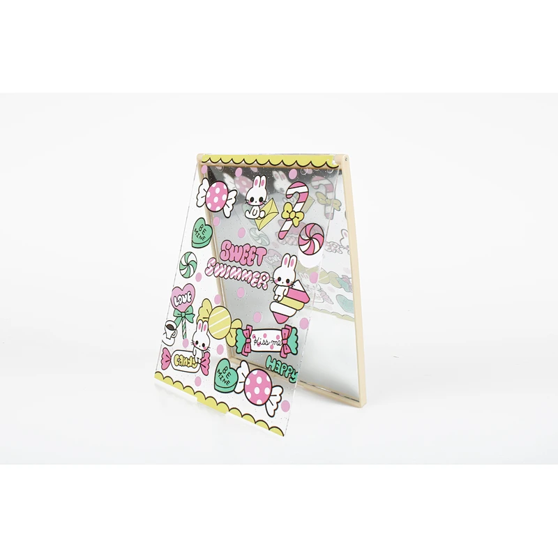 Wholesale Private Label Cute Girl Square Middle Foldable Cosmetic Makeup Mirror Plastic Custom Pocket Mirror