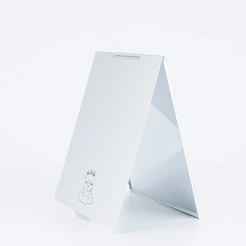 Wholesale Customizable Travel Portable Square Shape One Side Bear Metal Foldable Small Makeup Mirror