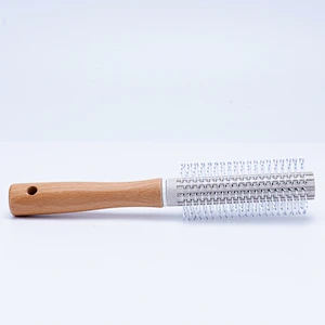 Customized Wheat Straw Rolling Plastic Massage Scalp Round Wood Handle Hair Styling Brush For Curly Hair