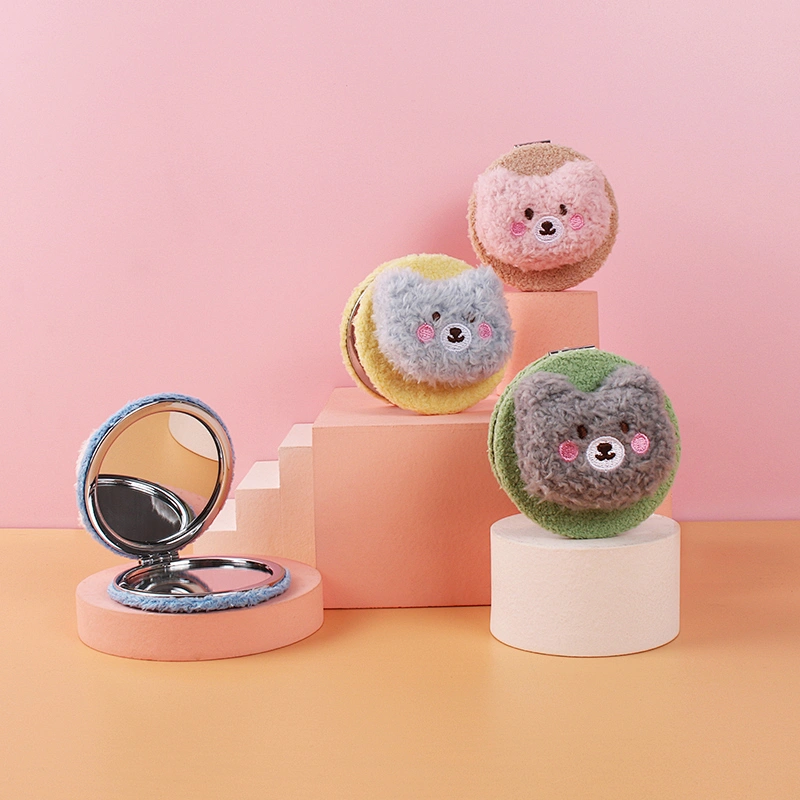 Handheld Travel Pocket Makeup Mirror Double Side Round Warmth Rabbit Head Round Pocket Portable Mirror