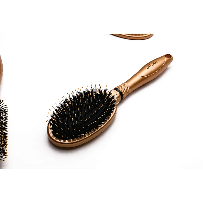 Factory OEM Logo Plastic Handle Oval Nylon Boar Bristle Hair Brush