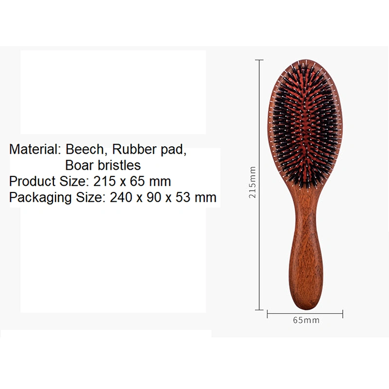 2022 New Design Custom Silicone Rubber Pad Hair Brush Boar Bristles Anti Static Wooden Hair Brush