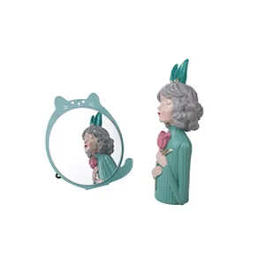 Wholesale Fashion Women Cute Plastic Small Cat Iron Round Creative Double SidedMakeup Mirror