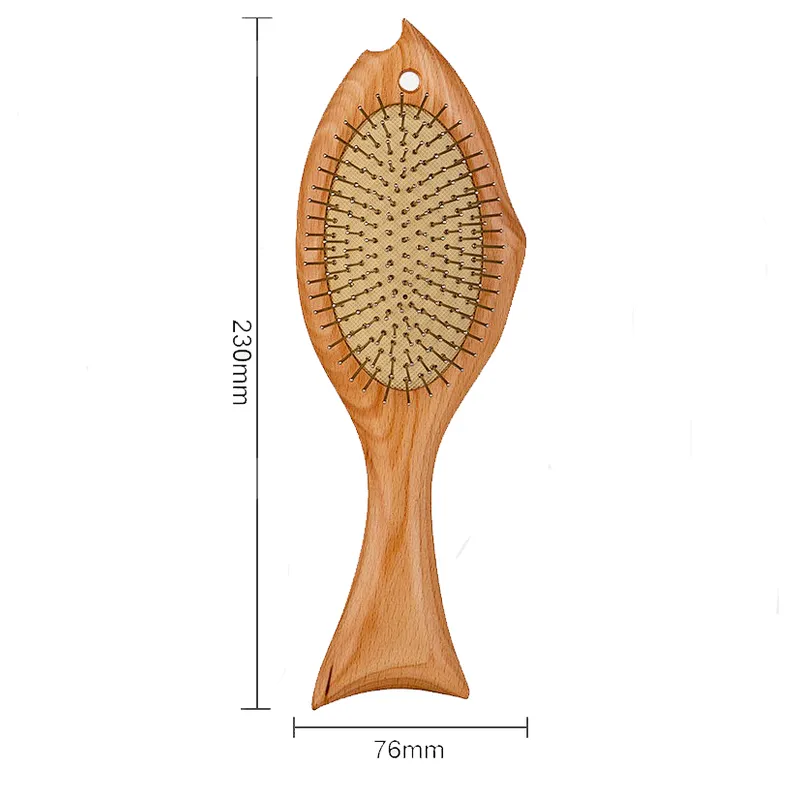 Wholesale Private Label Home Use Animal Shape Fish Style Brush Wooden Handle Vented Hairbrush For Women