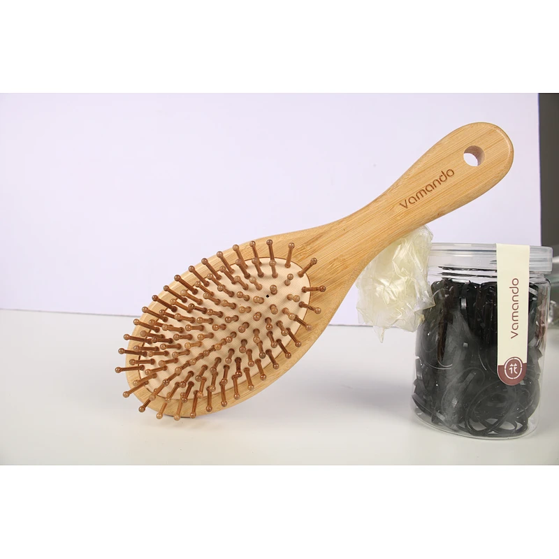 Good quality wooden hair bamboo brush comb set portable hair brush comb massager set for women